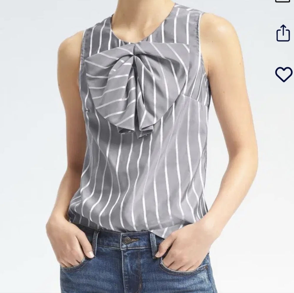 Banana Republic Gray and White Striped Blouse with Bow Sz.10 NWT
